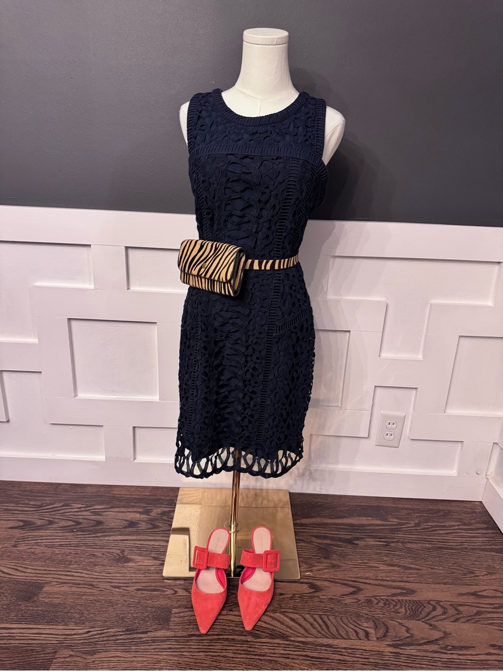 Greylin crochet mini Sheath Dress - Navy